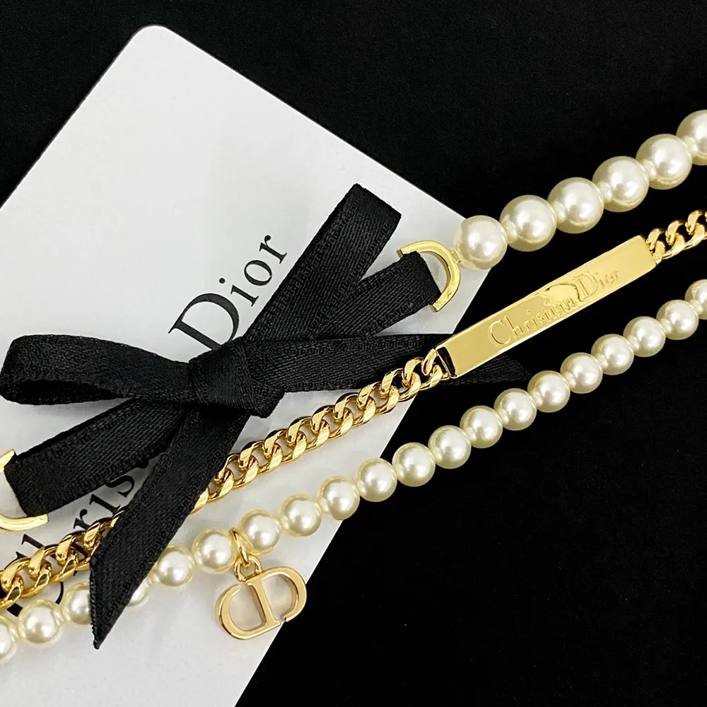 Dior Women Le Nœud de Dior Choker Gold-Finish Metal with White Resin Pearls and Black Satin - image 7
