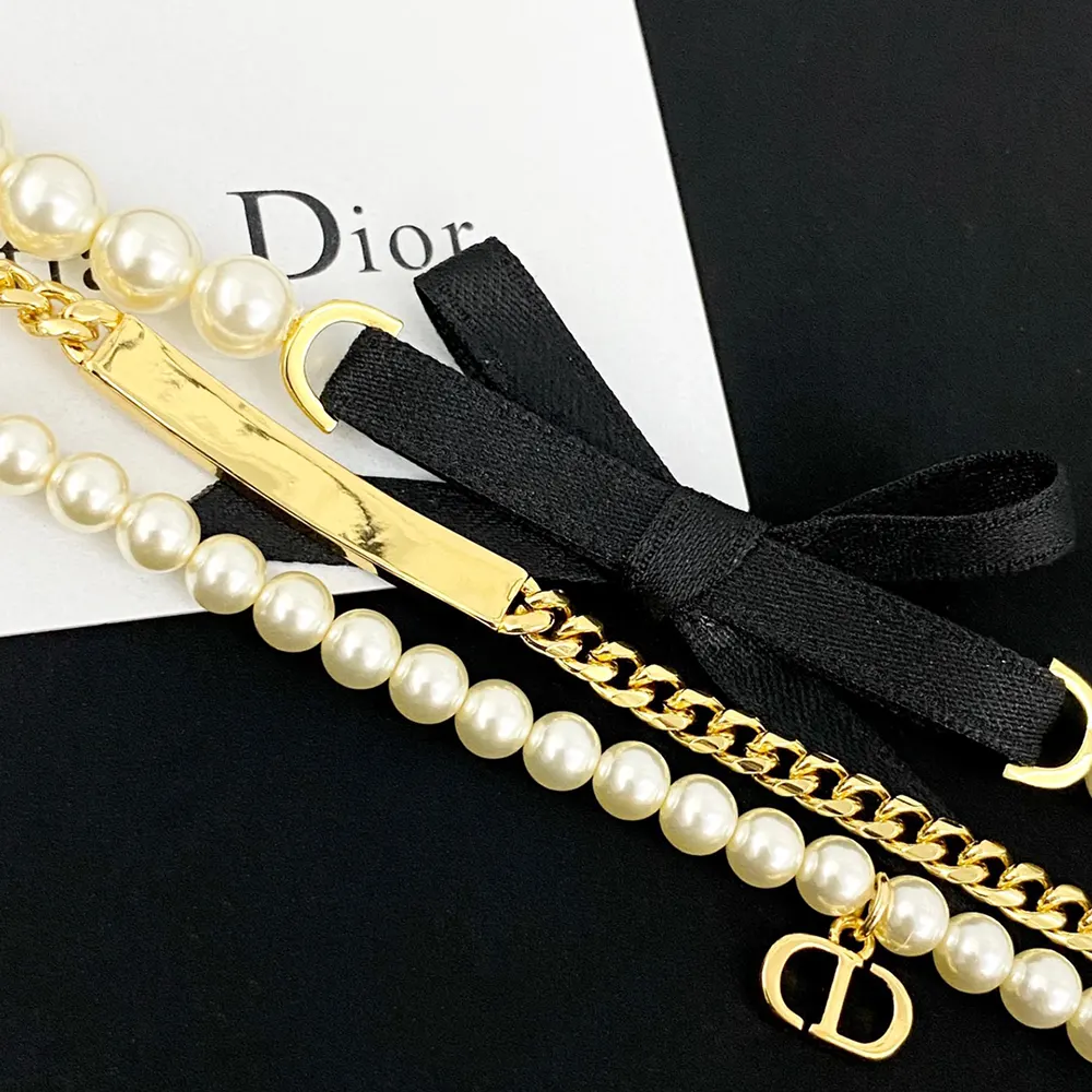 Dior Women Le Nœud de Dior Choker Gold-Finish Metal with White Resin Pearls and Black Satin - image 6