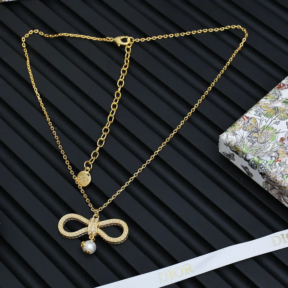 Dior Women Le Nœud de Dior Necklace Champagne-Finish Metal with a White Resin Pearl - image 4