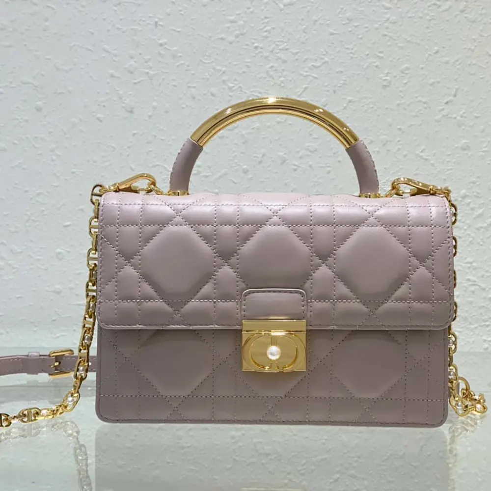 Close-up of signature macrocannage lambskin stitching on Dior Women Medium Dior Ange Bag