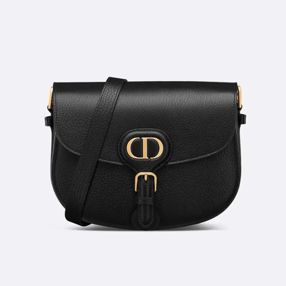 Front view of Dior Women Medium Dior Bobby Bag Black Grained Calfskin with clasp