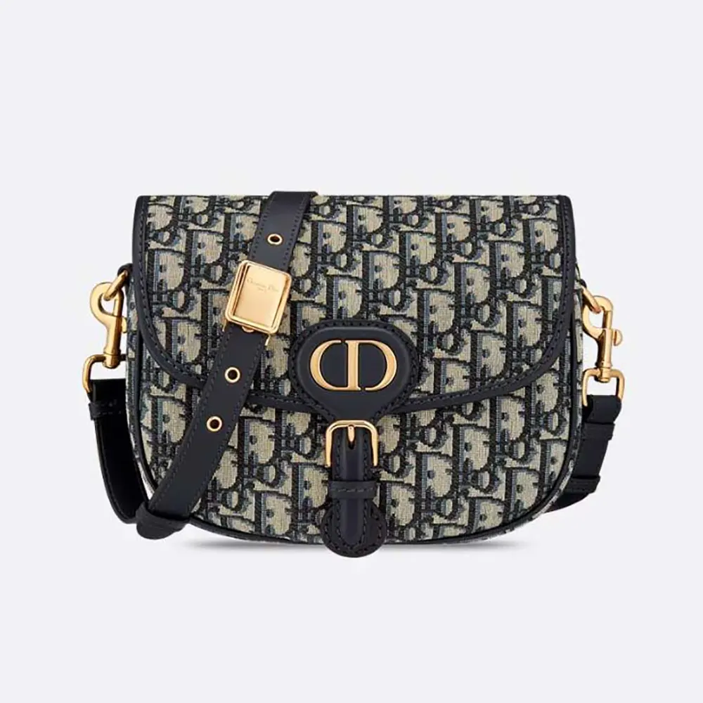 Front view of Dior Women Medium Dior Bobby Bag Blue Dior Oblique Jacquard