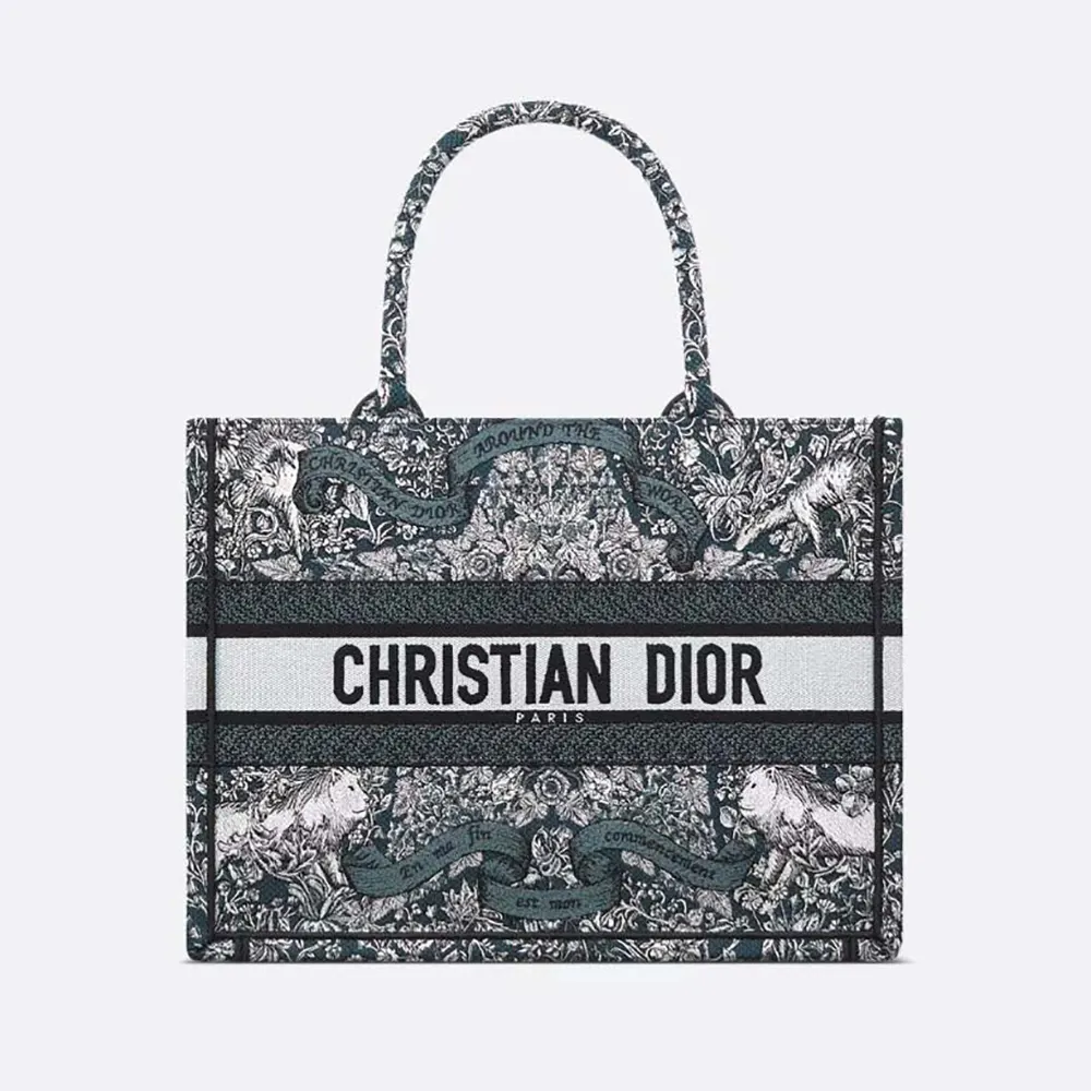 Front view of Dior Women Medium Dior Book Tote Blue Embroidery