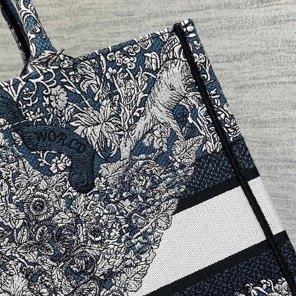 Dior Women Medium Dior Book Tote Blue Embroidery with White Dior Around the World Motif - image 7