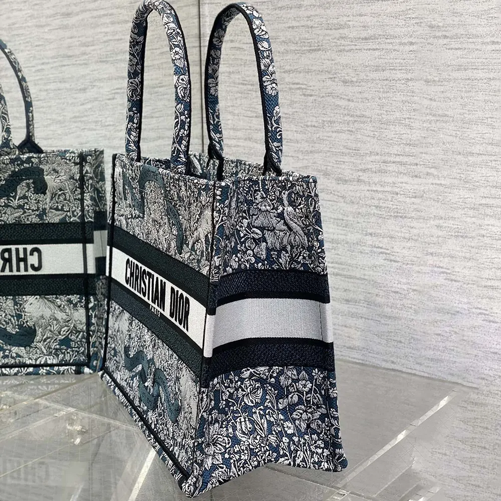Dior Women Medium Dior Book Tote Blue Embroidery with White Dior Around the World Motif - image 4