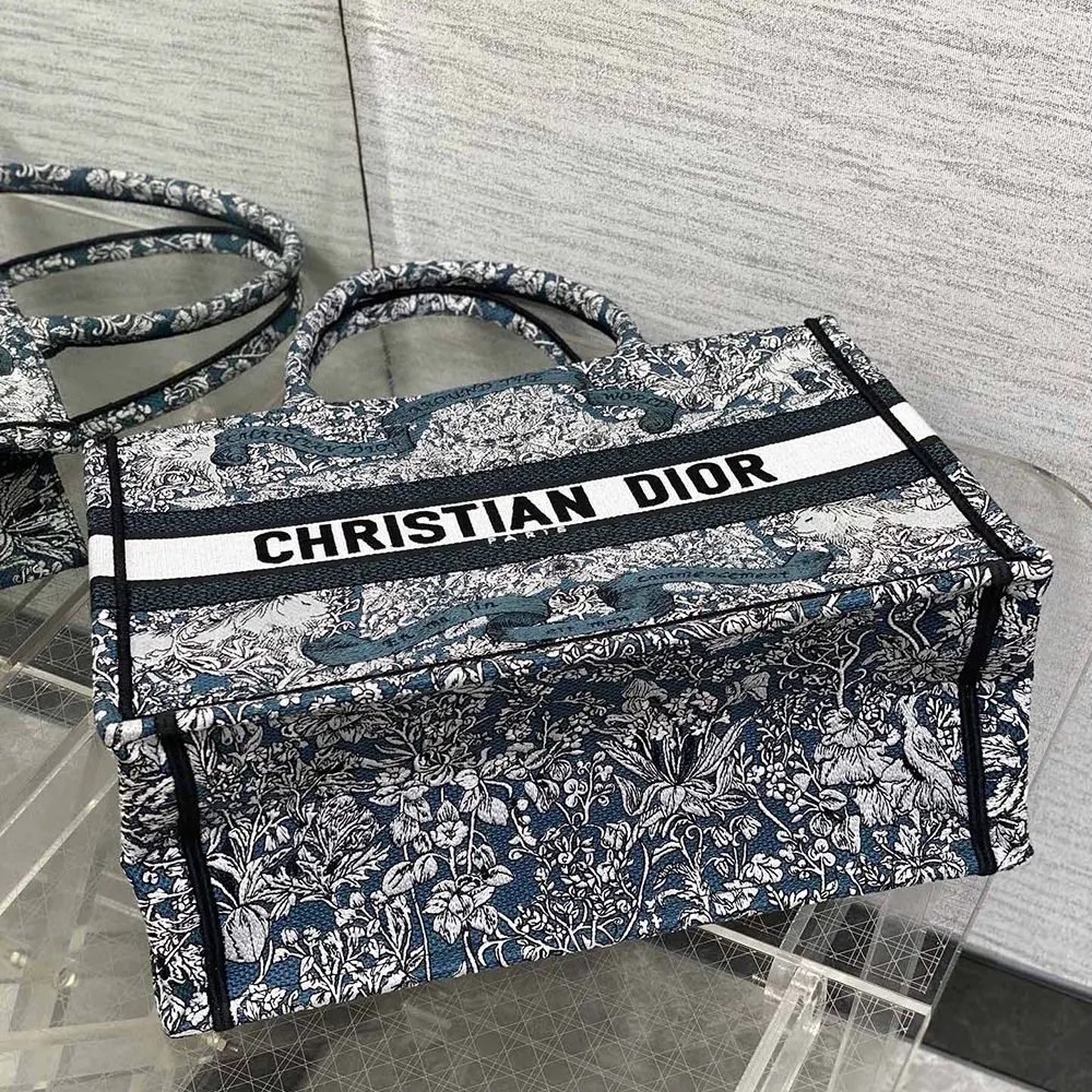Dior Women Medium Dior Book Tote Blue Embroidery with White Dior Around the World Motif - image 5