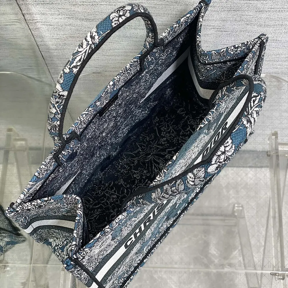 Dior Women Medium Dior Book Tote Blue Embroidery with White Dior Around the World Motif - image 6