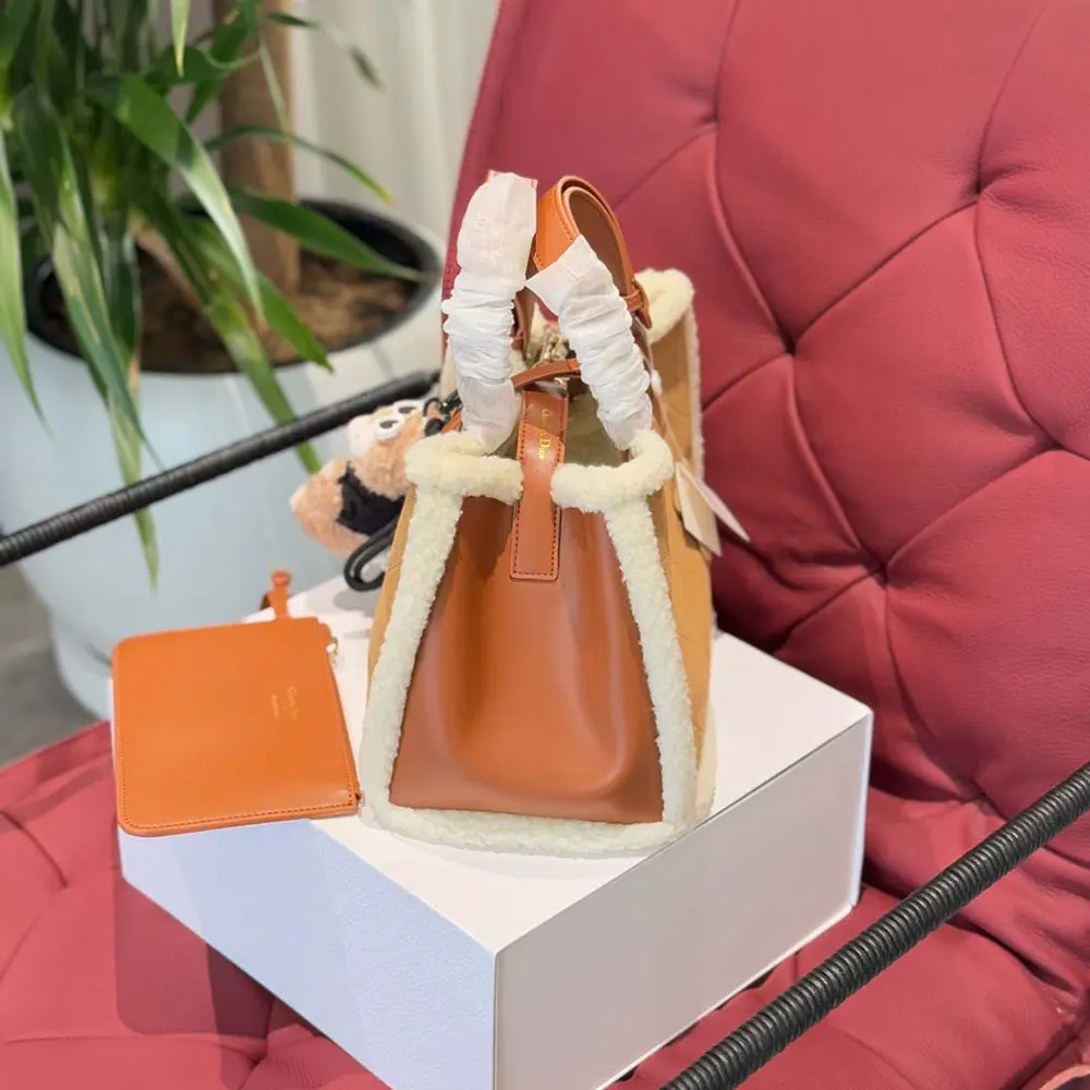 Dior Women Medium Dior Toujours Bag Beige Macrocannage Suede and Ecru Lambskin Shearling - image 6