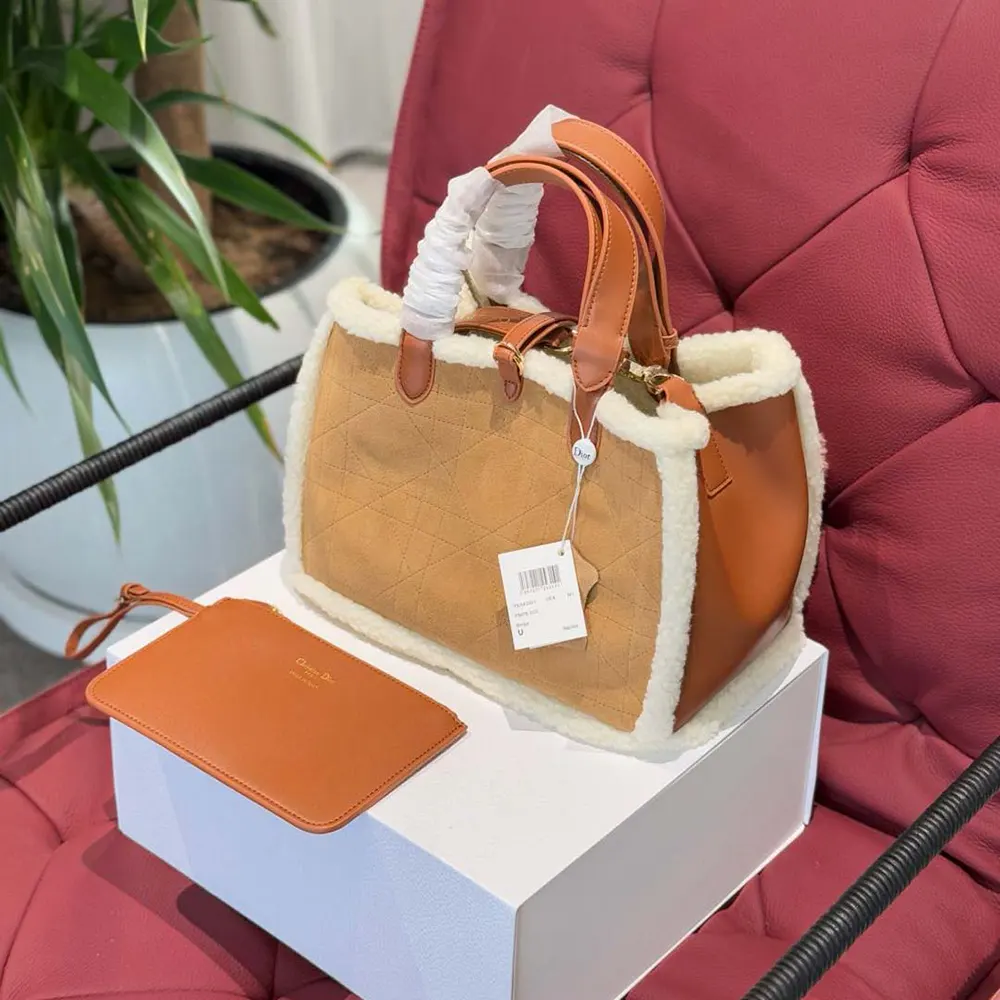 Dior Women Medium Dior Toujours Bag Beige Macrocannage Suede and Ecru Lambskin Shearling - image 5