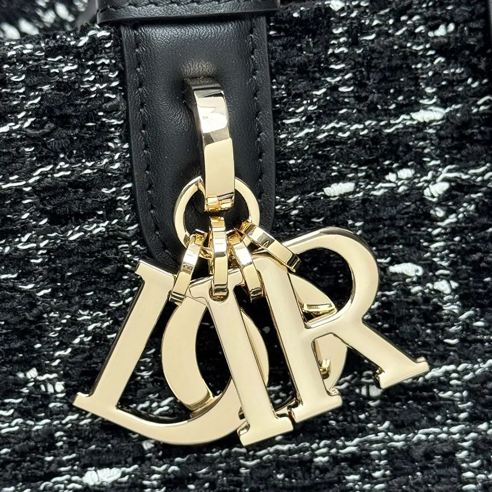 Dior Women Medium Dior Toujours Bag Black Tweed with White Cannage Motif - image 8