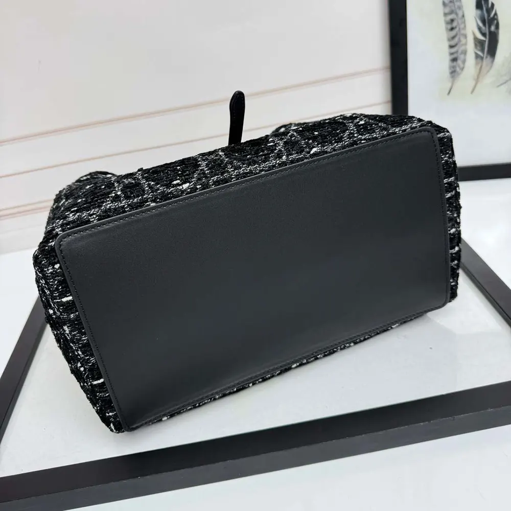 Dior Women Medium Dior Toujours Bag Black Tweed with White Cannage Motif - image 6