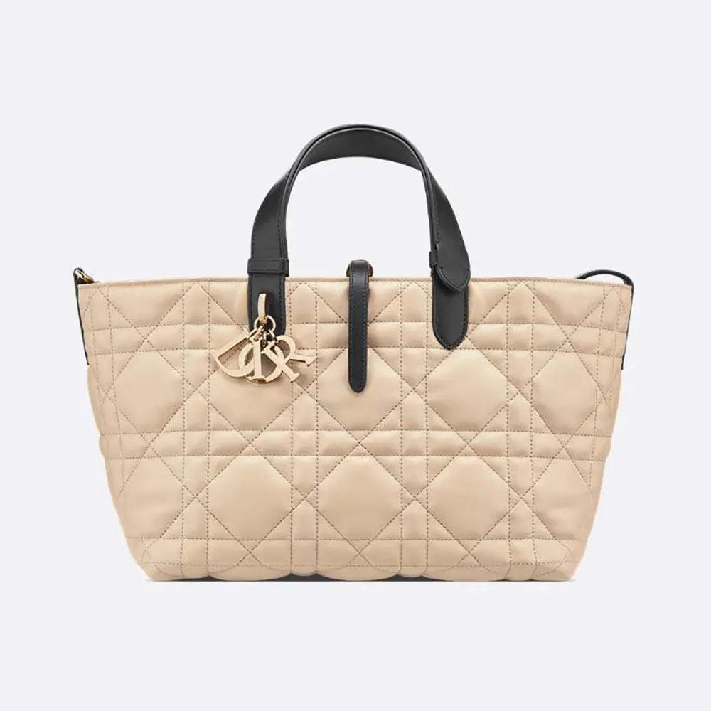 Front view of Dior Women Medium Dior Toujours Bag Rope in beige calfskin