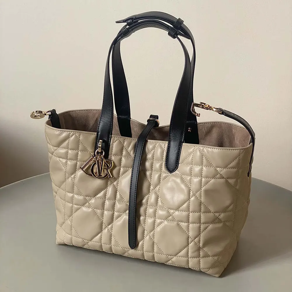 Dior Women Medium Dior Toujours Bag Rope Beige and Black Macrocannage Calfskin - image 4