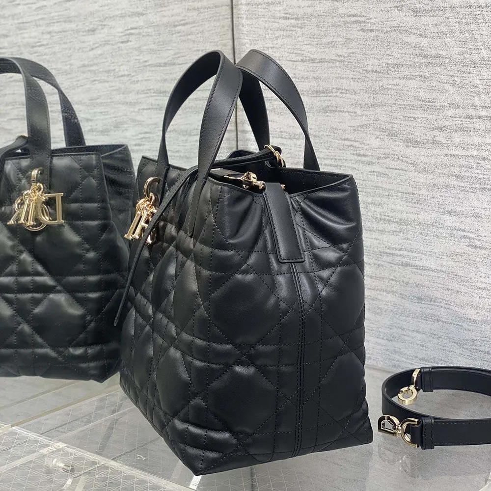 Dior Women Medium Dior Toujours Vertical Tote Bag Black Macrocannage Calfskin - image 5