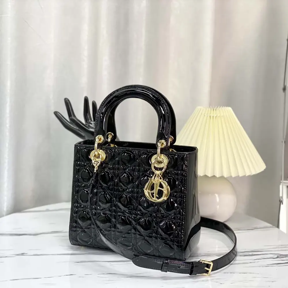 Side profile showing structured silhouette of Dior Women Medium Lady Dior Bag