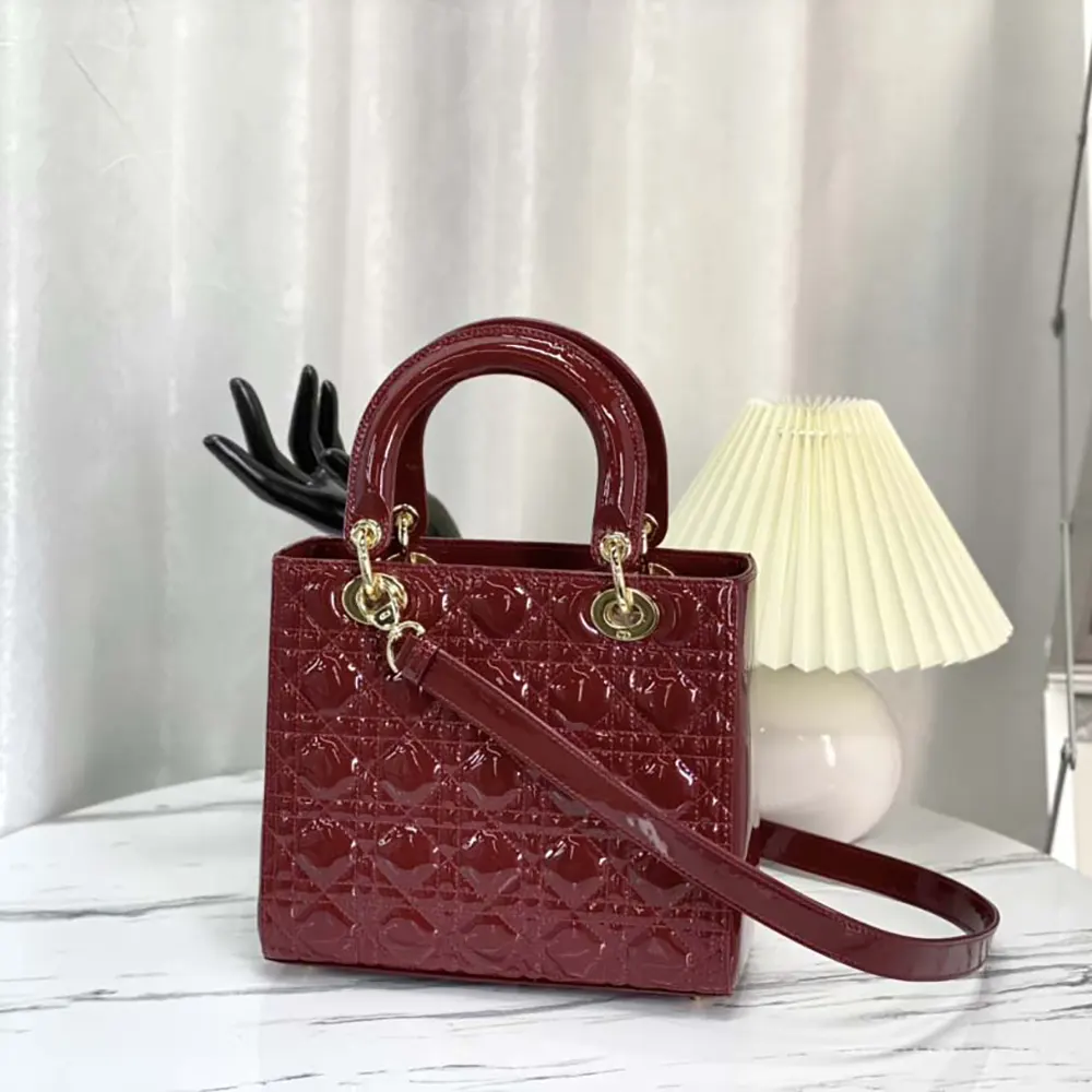 Side view showing structured silhouette of Dior Women Medium Lady Dior Bag
