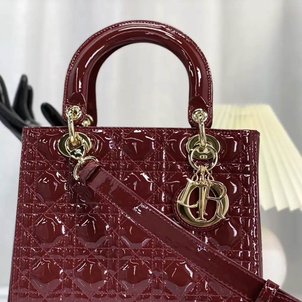 Dior Women Medium Lady Dior Bag Cherry Red Patent Cannage Calfskin - image 5