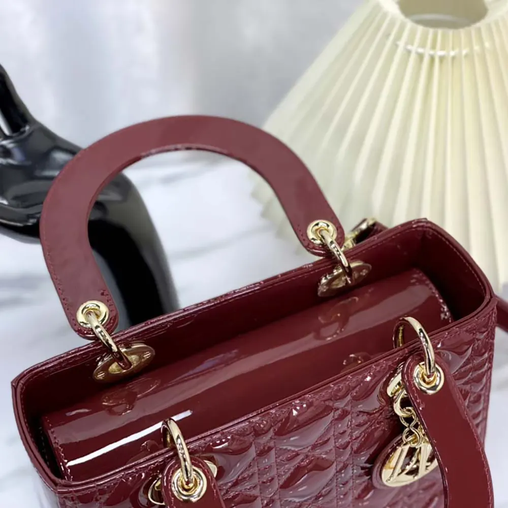 Dior Women Medium Lady Dior Bag Cherry Red Patent Cannage Calfskin - image 8
