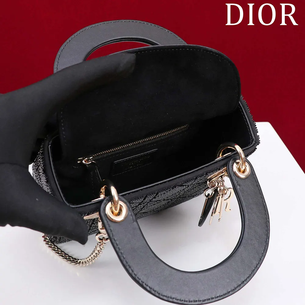 Dior Women Micro Lady Dior Bag Gray Metallic Cannage Lambskin with Bead Embroidery - image 8