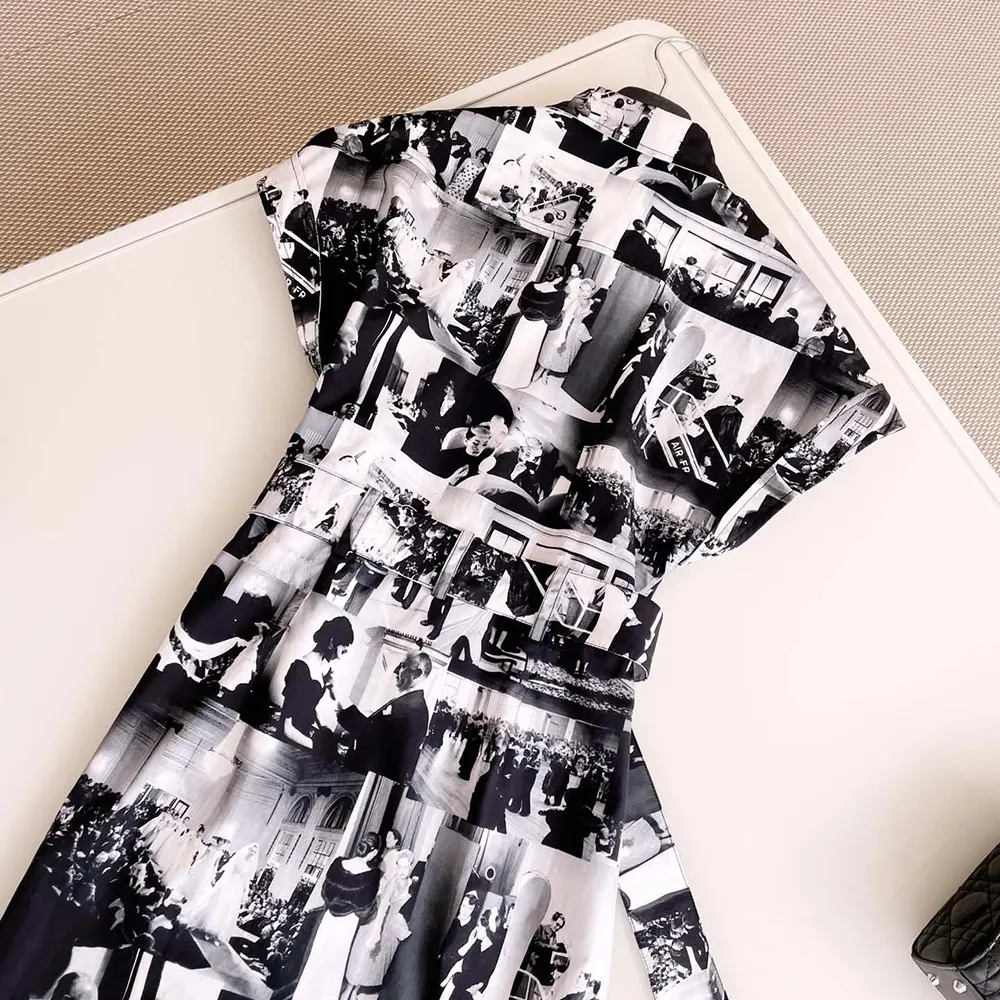 Dior Women Mid-Length Shirtdress Black and White Cotton and Silk Poplin - image 4