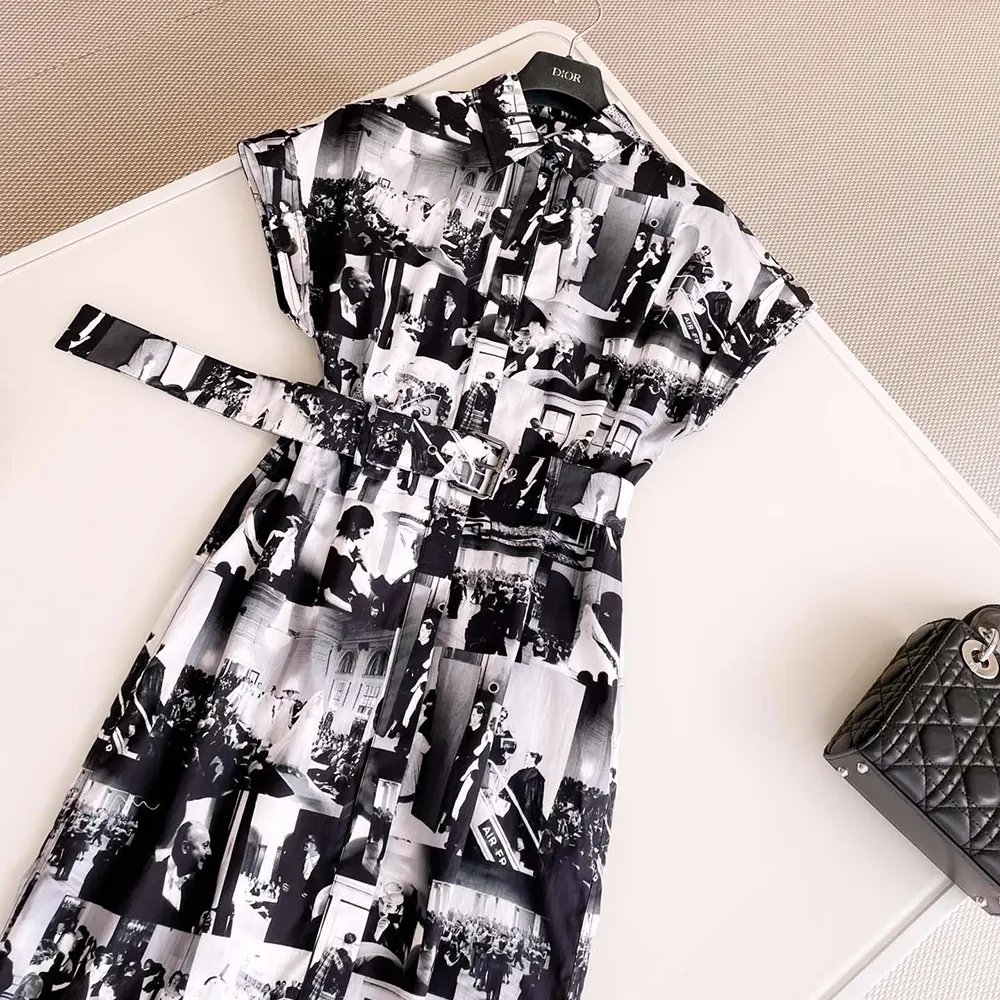 Dior Women Mid-Length Shirtdress Black and White Cotton and Silk Poplin - image 5