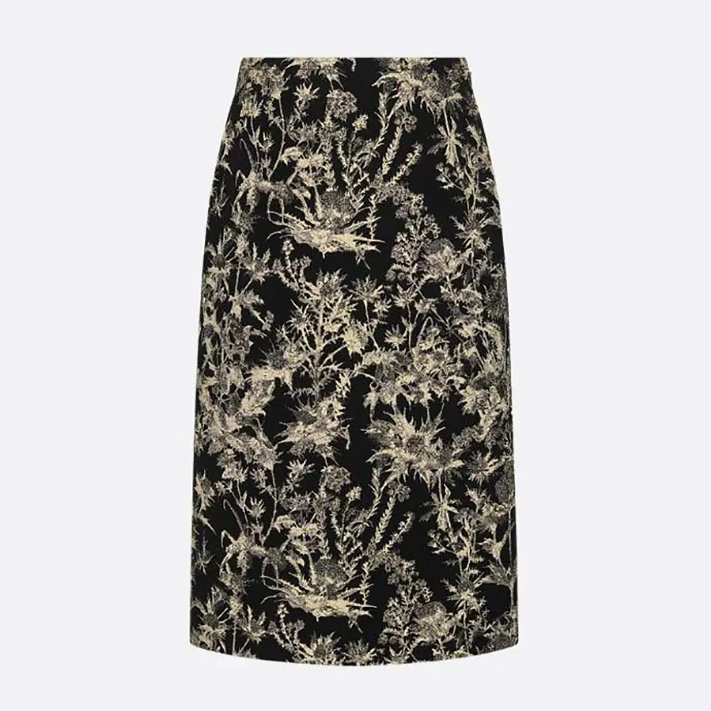 Front view of Dior Women Mid-Length Straight Skirt Black Technical Fabric