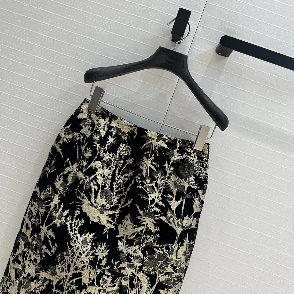 Dior Women Mid-Length Straight Skirt Black Technical Fabric with Gold-Tone Dior Chardons Motif - image 4
