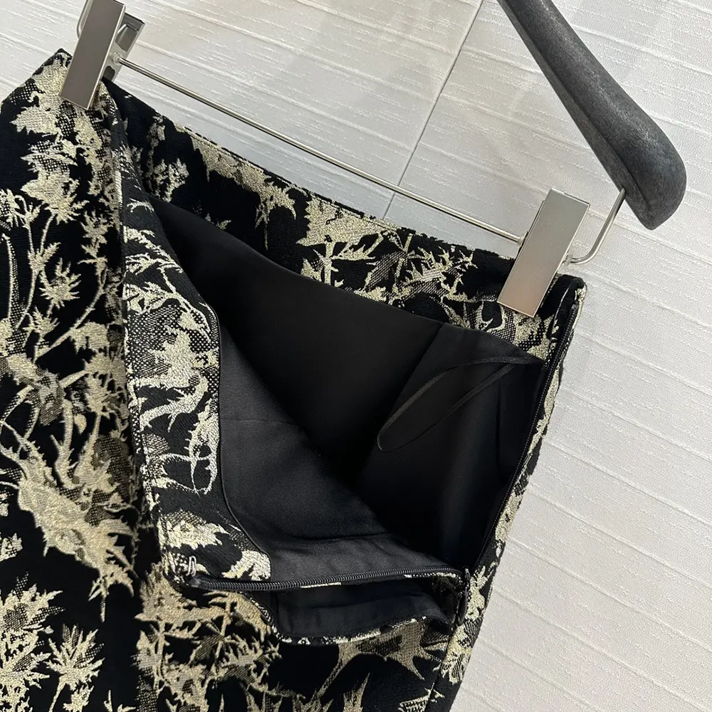 Dior Women Mid-Length Straight Skirt Black Technical Fabric with Gold-Tone Dior Chardons Motif - image 9