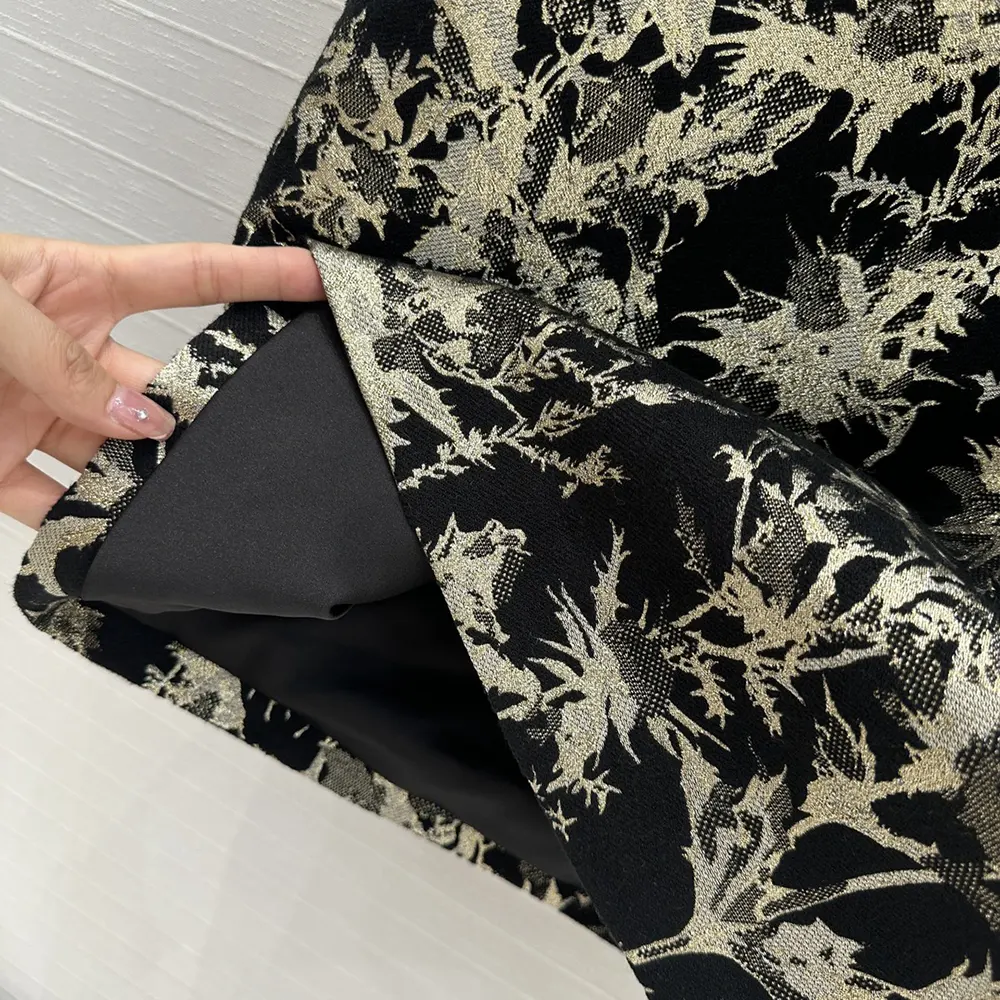 Dior Women Mid-Length Straight Skirt Black Technical Fabric with Gold-Tone Dior Chardons Motif - image 8