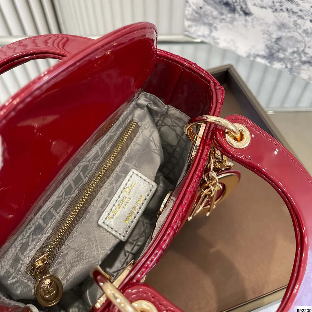 Dior Women Mini Lady Dior Bag Cherry Red Patent Cannage Calfskin - image 10