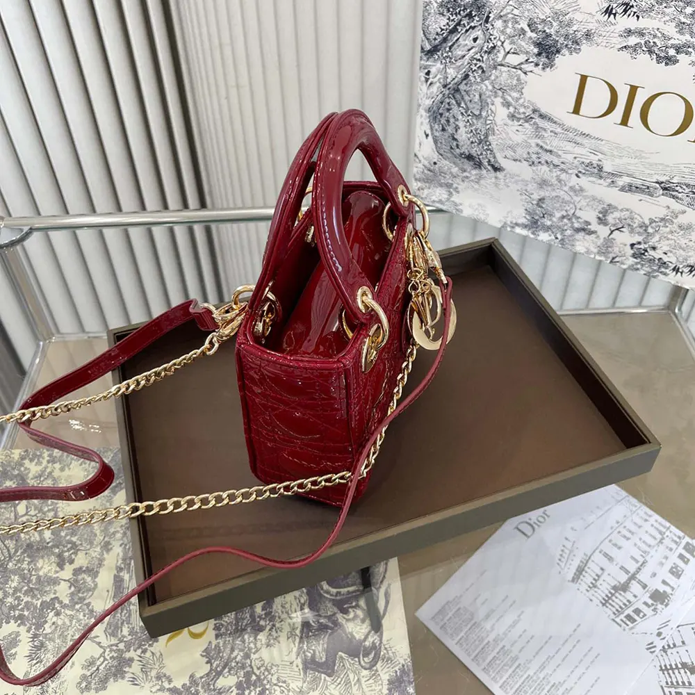 Dior Women Mini Lady Dior Bag Cherry Red Patent Cannage Calfskin - image 6