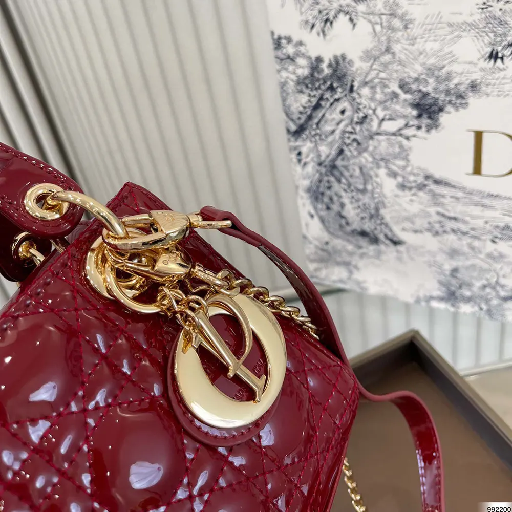 Dior Women Mini Lady Dior Bag Cherry Red Patent Cannage Calfskin - image 9