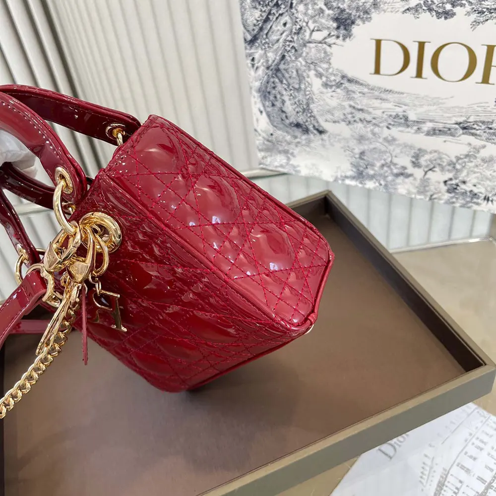 Dior Women Mini Lady Dior Bag Cherry Red Patent Cannage Calfskin - image 7