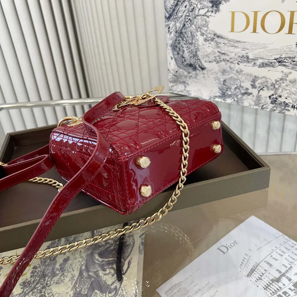 Dior Women Mini Lady Dior Bag Cherry Red Patent Cannage Calfskin - image 8
