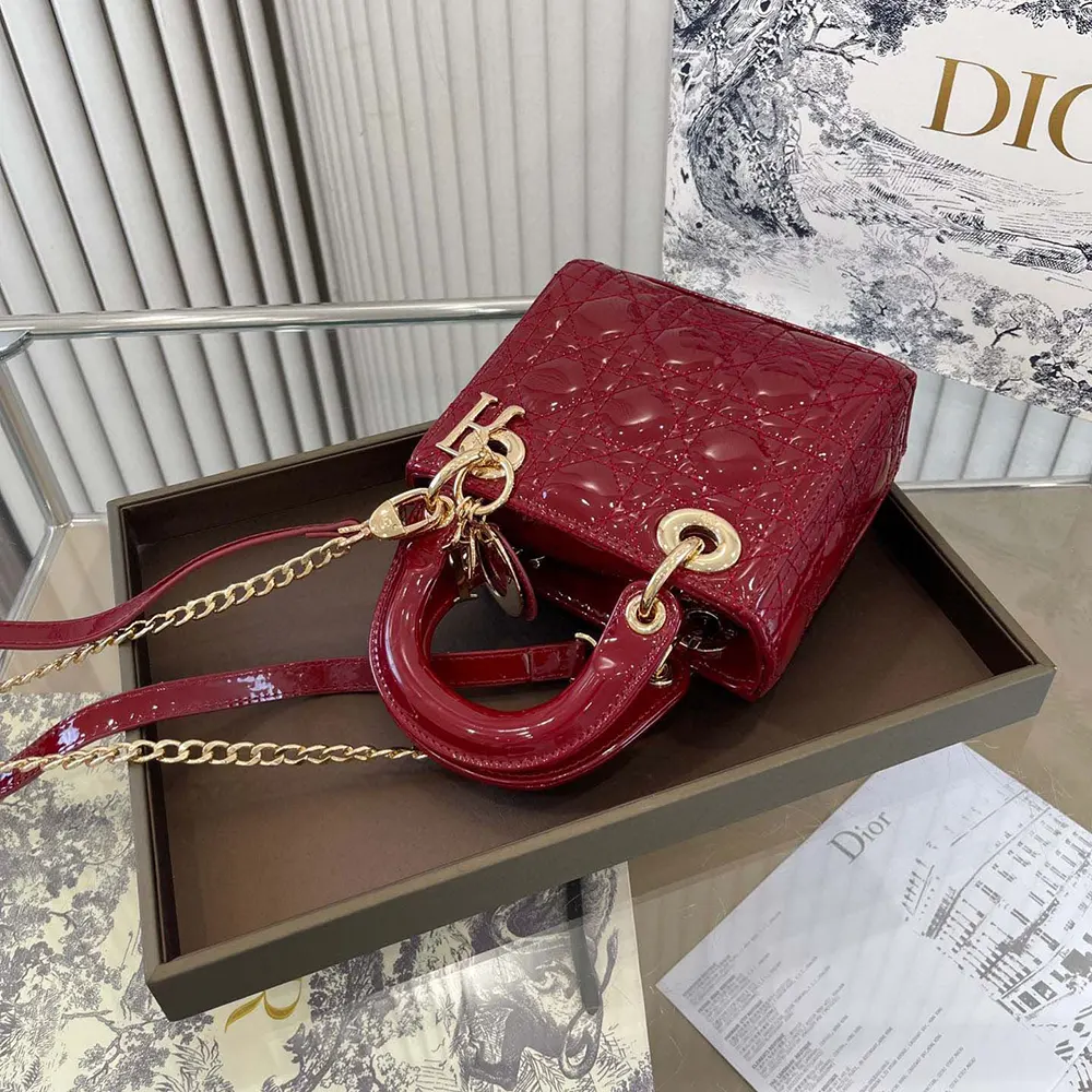 Dior Women Mini Lady Dior Bag Cherry Red Patent Cannage Calfskin - image 5