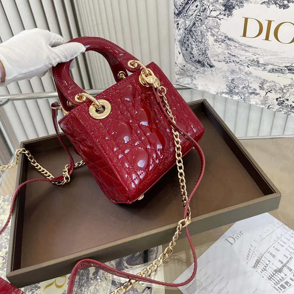 Dior Women Mini Lady Dior Bag Cherry Red Patent Cannage Calfskin - image 4