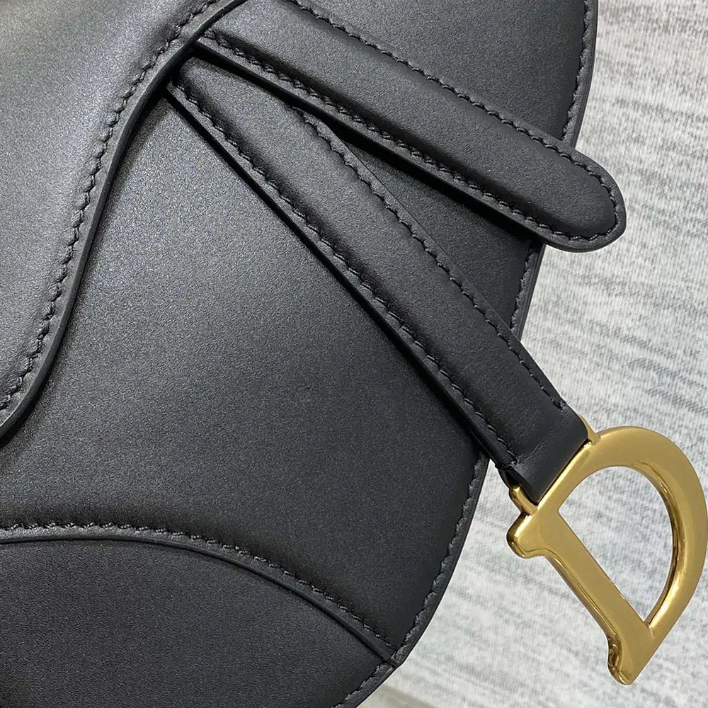 Dior Women Mini Saddle Bag with Strap Black Grained Calfskin - image 6