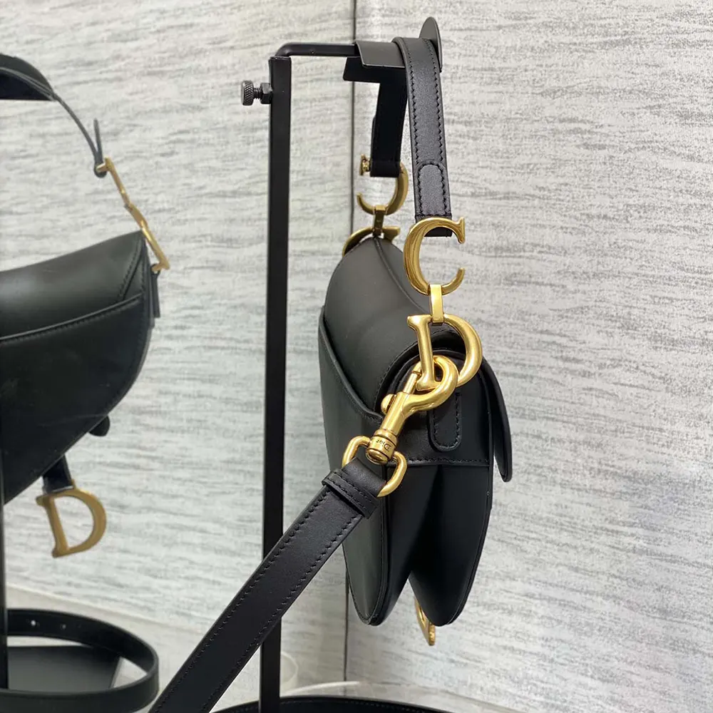 Dior Women Mini Saddle Bag with Strap Black Grained Calfskin - image 4
