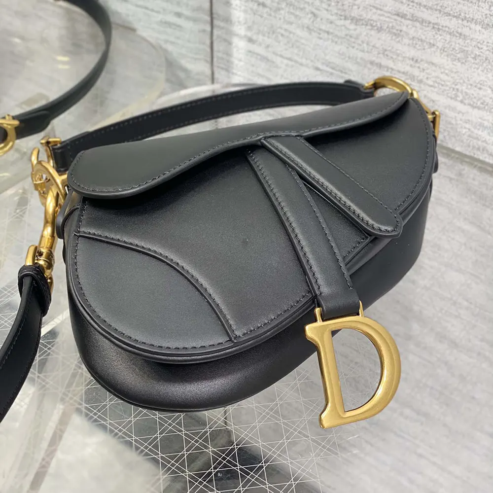 Dior Women Mini Saddle Bag with Strap Black Grained Calfskin - image 5