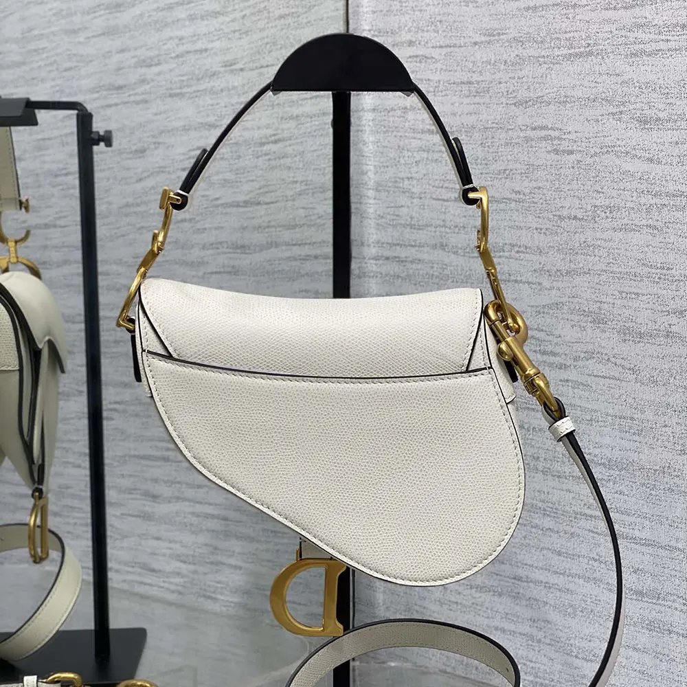 Side angle showing adjustable strap on Dior Women Mini Saddle Bag