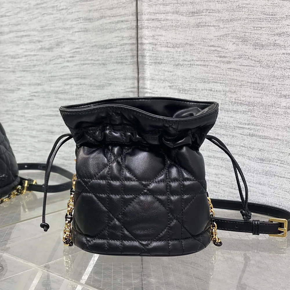Dior Women Miss Caro Mini Bucket Bag with Drawstring Black Macrocannage Lambskin - image 5
