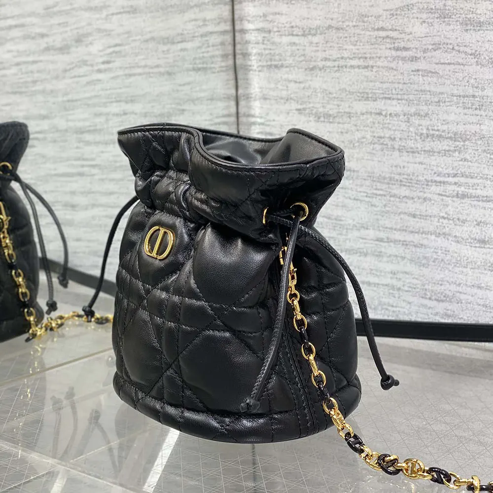 Dior Women Miss Caro Mini Bucket Bag with Drawstring Black Macrocannage Lambskin - image 4