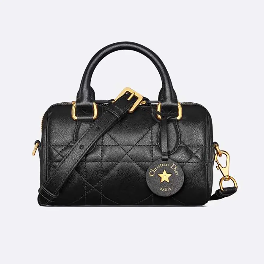 Front view of Dior Women Nano Dior Groove 17 Bag Black Macrocannage Calfskin