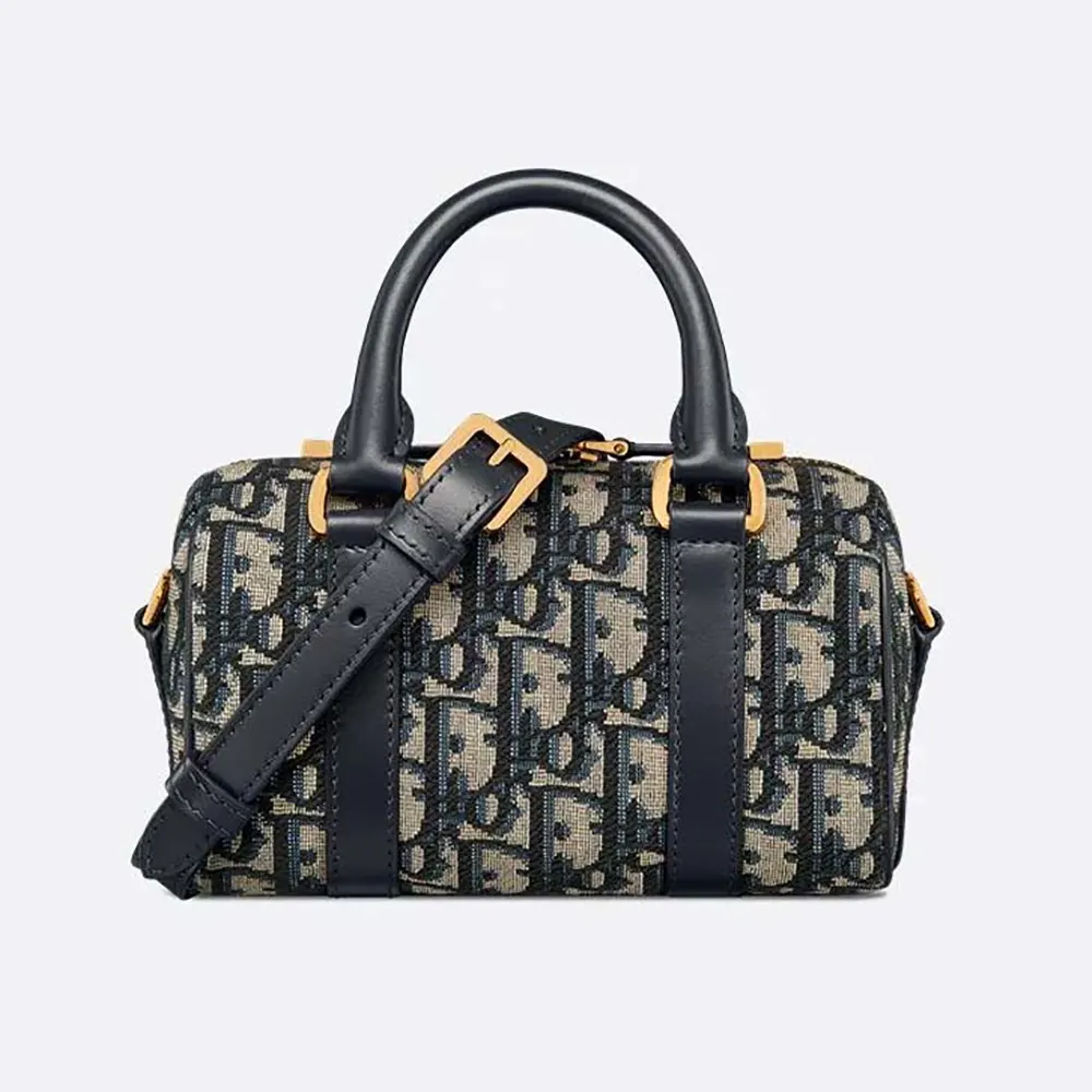 Front view of Dior Women Nano Dior Groove 17 Bag Blue Dior Oblique Jacquard