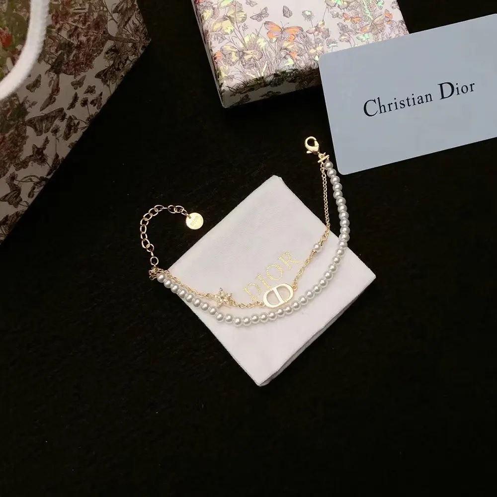 Dior Women Petit CD Bracelet Gold-Finish Metal with White Resin Pearls and Silver-Tone Crystals - image 6