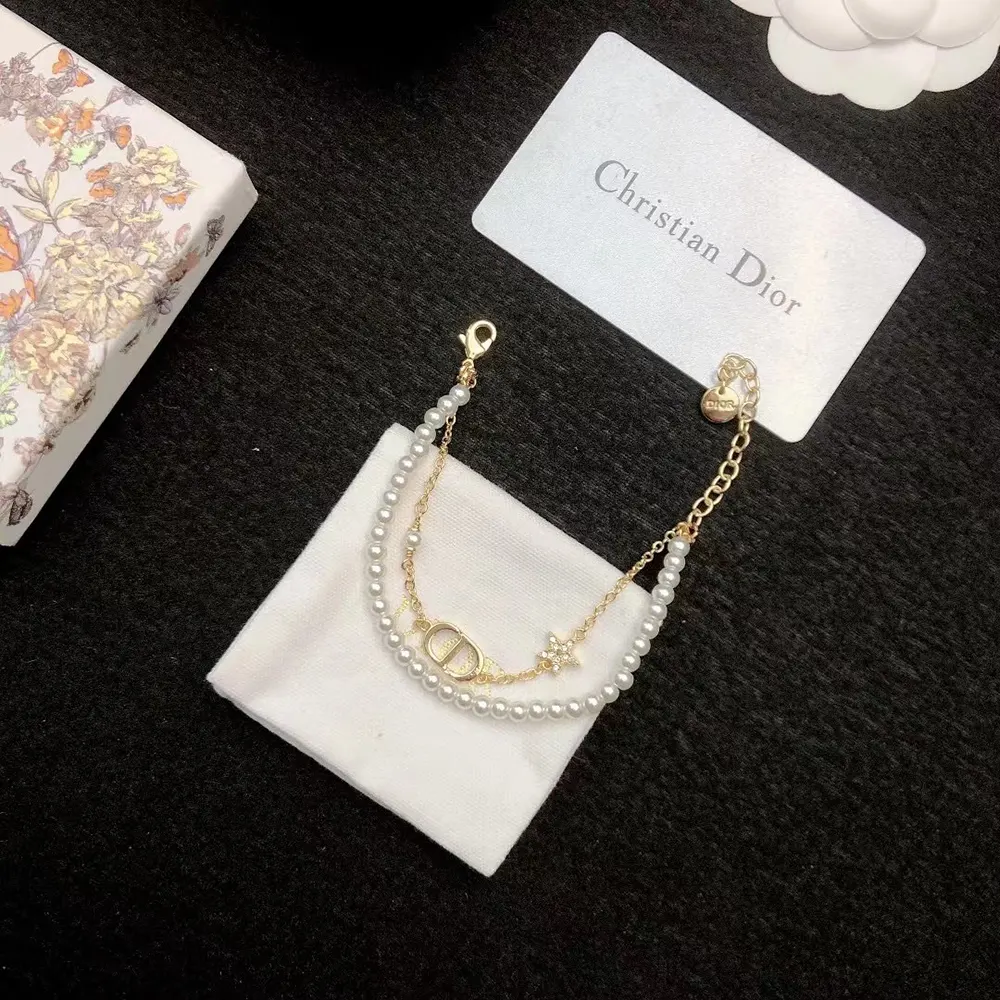 Dior Women Petit CD Bracelet Gold-Finish Metal with White Resin Pearls and Silver-Tone Crystals - image 5