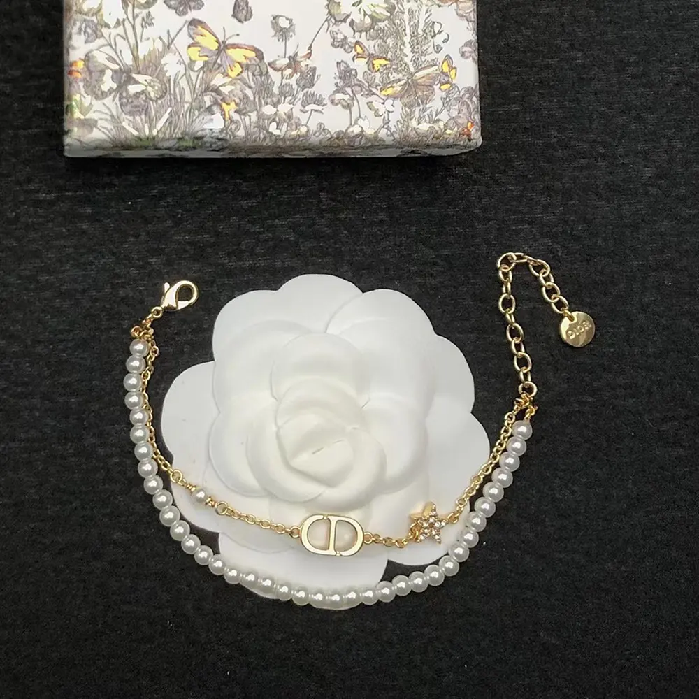 Side view of Dior Women Petit CD Bracelet showing silver-tone crystals
