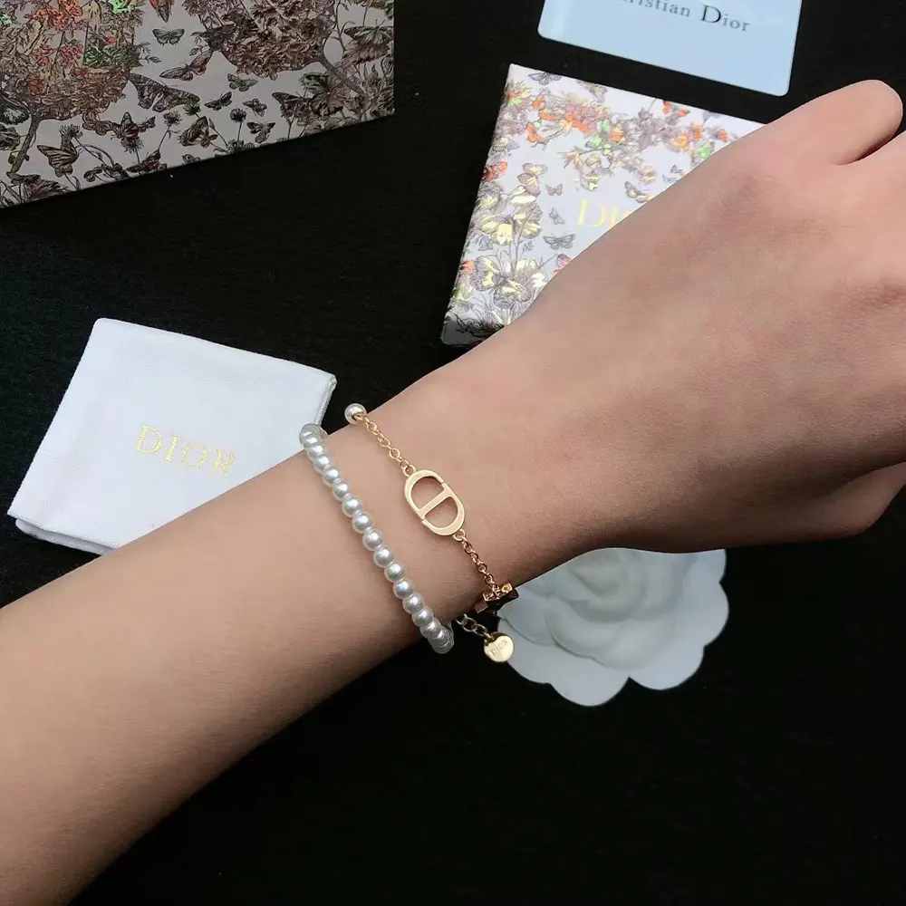 Dior Women Petit CD Bracelet Gold-Finish Metal with White Resin Pearls and Silver-Tone Crystals - image 7