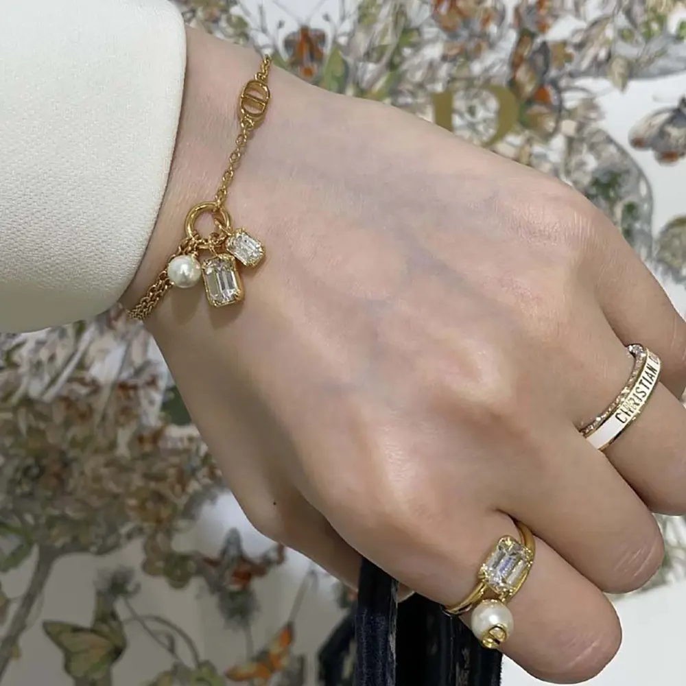 Dior Women Petit CD Bracelet Gold-Finish Metal with a White Resin Pearl and Silver-Tone Crystals - image 10