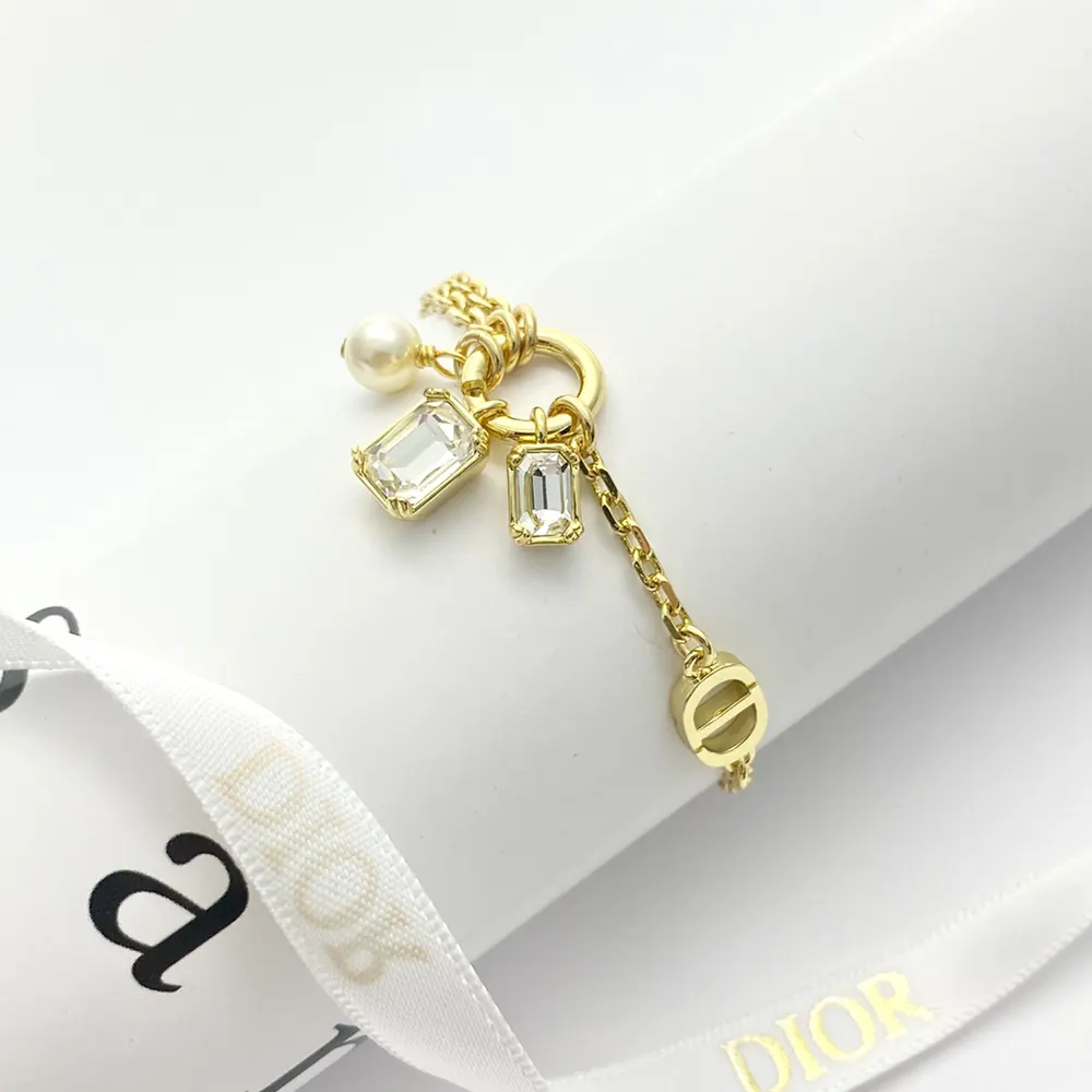 Dior Women Petit CD Bracelet Gold-Finish Metal with a White Resin Pearl and Silver-Tone Crystals - image 6